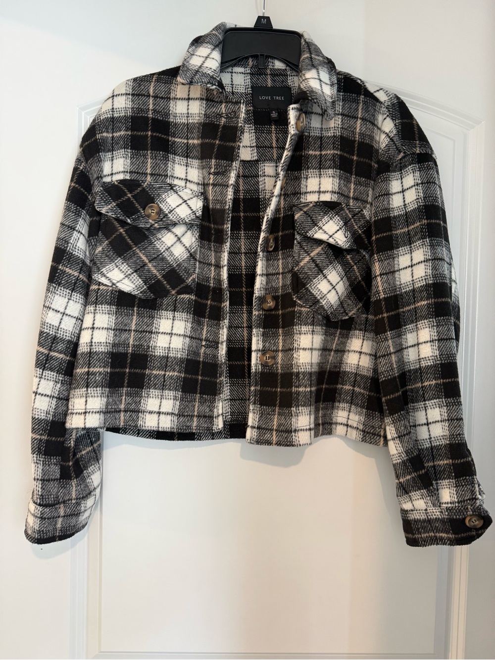 Love Tree Black & White Plaid Button-Front Jacket